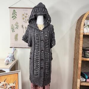 Vtg 90s Y2k Hooded Long Cardigan Sweter Mori Kei Gloomy Coquette Fairy Grunge M